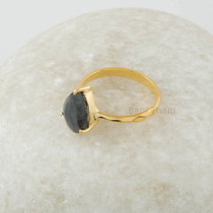 Labradorite Ring, 8x12mm Pear Shape Gemstone Ring, Gold Plated Ring For Mom, 925 Sterling Silver Ring, Prong Set Ring - Gift Jewelry