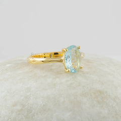 Aquamarine Ring, Solid Silver 925 Ring, Gold Plated Engagement Ring, Oval Aqua Gemstone Ring, Custom Handmade Jewelry, Promise Ring for Mom