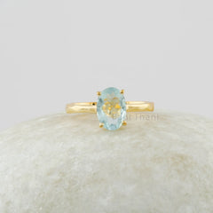 Aquamarine Ring, Solid Silver 925 Ring, Gold Plated Engagement Ring, Oval Aqua Gemstone Ring, Custom Handmade Jewelry, Promise Ring for Mom