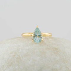 Aquamarine Ring, Solid Silver 925 Ring, Gold Plated Engagement Ring, Pear Aqua Gemstone Ring, Custom Handmade Jewelry, Promise Ring for Mom