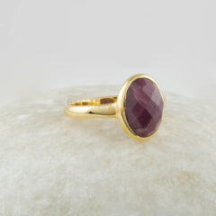 Ruby Ring Silver, 9x11mm Oval Gemstone Silver Ring, 18k Gold Plated Natural Ruby Ring, 925 Sterling Silver Bezel Ring, Gemstone Jewelry