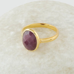 Ruby Ring Silver, 9x11mm Oval Gemstone Silver Ring, 18k Gold Plated Natural Ruby Ring, 925 Sterling Silver Bezel Ring, Gemstone Jewelry