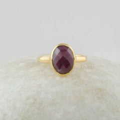 Ruby Ring Silver, 9x11mm Oval Gemstone Silver Ring, 18k Gold Plated Natural Ruby Ring, 925 Sterling Silver Bezel Ring, Gemstone Jewelry