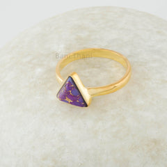 Turquoise Ring, Sterling Silver Gold Plated Ring, 8mm Triangle Purple Copper Turquoise Ring, Gift For Anniversary, Silver Jewelry For Women