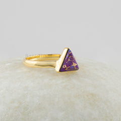 Turquoise Ring, Sterling Silver Gold Plated Ring, 8mm Triangle Purple Copper Turquoise Ring, Gift For Anniversary, Silver Jewelry For Women