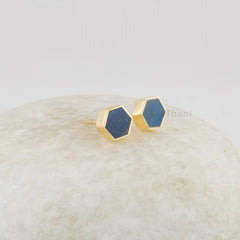 Labradorite Stud Earrings - Sterling Silver - Gemstone Studs - 6mm Hexagon - Matching Jewelry - Gift For Ladies - Jewelry For Graduate