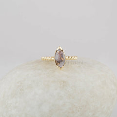 Pink Opal Ring - Twisted Silver band Ring - 6x12mm Opal Gemstone Handmade Gold Ring - Gift For Niece - Jewelry For Healing - Trendy Jewelry