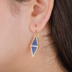 Natural Lapis Earrings, 925 Sterling Silver Dangle - 10x13mm Gold Plated Drop Earrings - Multi Stone Jewelry For Mom