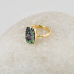 Ruby Zoisite Ring - Gold Plated - Pure Silver - Handmade Ring - Artisan Jewelry - Wedding Jewelry - Gift for Women - Cushion Flat Gemstone