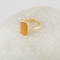 Tiger Eye Gemstone Ring - 925 Silver Everyday Ring - 8x13mm Cushion Flat Gemstone Gold Ring - Jewelry Wholesaler- Christmas Gift For Women