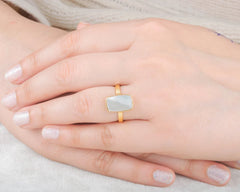 Pearl Ring - Gold Plated Silver Ring - 8x13mm Cushion Flat Mother Of Pearl Gemstone Ring - Jewelry Wholesaler- Christmas Gift For Women