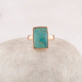 Arizona Turquoise Rectangle 10x15mm Gemstone Ring - Gold Plated Sterling Silver Ring - A Precious Gift for Valentine's Day - Halloween Gift