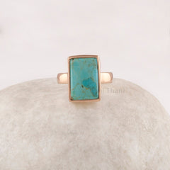 Arizona Turquoise Rectangle 10x15mm Gemstone Ring - Gold Plated Sterling Silver Ring - A Precious Gift for Valentine's Day - Halloween Gift