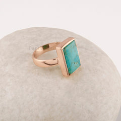 Arizona Turquoise Rectangle 10x15mm Gemstone Ring - Gold Plated Sterling Silver Ring - A Precious Gift for Valentine's Day - Halloween Gift
