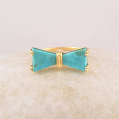 Arizona Turquoise 9x10mm Bow Style Ring - Gold Plated Sterling Silver Gemstone Ring - Turquoise Jewelry For Mom - Christmas Gift For Women