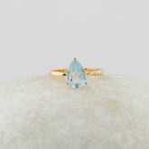 Aquamarine Ring, Solid Silver 925 Ring, Gold Plated Engagement Ring, Pear Aqua Gemstone Ring, Custom Handmade Jewelry, Promise Ring for Mom