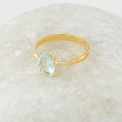 Aquamarine Ring, Solid Silver 925 Ring, Gold Plated Engagement Ring, Oval Aqua Gemstone Ring, Custom Handmade Jewelry, Promise Ring for Mom