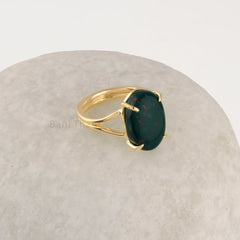 Bloodstone Ring - Pure Silver - Handcrafted Gemstone Ring - Trendy Jewelry - 18k Gold Plated Prong Set Jewelry For Artist - Gift For Women