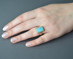 Arizona Turquoise Rectangle 10x15mm Gemstone Ring - Gold Plated Sterling Silver Ring - A Precious Gift for Valentine's Day - Halloween Gift