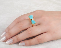 Arizona Turquoise 9x10mm Bow Style Ring - Gold Plated Sterling Silver Gemstone Ring - Turquoise Jewelry For Mom - Christmas Gift For Women