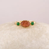 Sunstone Ring, Natural Sunstone & Green Aventurine Gemstone Ring, Sterling Silver 18k Gold Plated Silver Ring, Healing Crystal, Gift For Her
