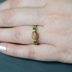 Sunstone Ring, Natural Sunstone & Green Aventurine Gemstone Ring, Sterling Silver 18k Gold Plated Silver Ring, Healing Crystal, Gift For Her