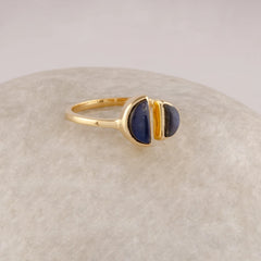 Labradorite Silver Ring, Halfmoon Multi Gemstone 925 Sterling Silver Gold Plated Ring, Statement Ring, Handmade Ring For Women, Gift For Her