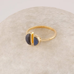 Labradorite Silver Ring, Halfmoon Multi Gemstone 925 Sterling Silver Gold Plated Ring, Statement Ring, Handmade Ring For Women, Gift For Her