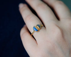 Labradorite Silver Ring, Halfmoon Multi Gemstone 925 Sterling Silver Gold Plated Ring, Statement Ring, Handmade Ring For Women, Gift For Her