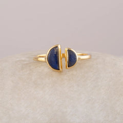 Labradorite Silver Ring, Halfmoon Multi Gemstone 925 Sterling Silver Gold Plated Ring, Statement Ring, Handmade Ring For Women, Gift For Her