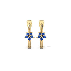 Blue Sapphire Earrings For Women - Twisted Earrings - 925 Sterling Silver - Gold Plated - Huggie Earring - Hoop Earrings - 1.30mm Gemstone