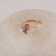 Natural Pink Opal Copper Gemstone Ring, Half Moon Ring For Women, Rose Gold Plated Solid Sterling Silver Ring, Statement Ring, Vintage Ring