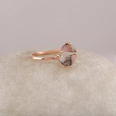 Natural Pink Opal Copper Gemstone Ring, Half Moon Ring For Women, Rose Gold Plated Solid Sterling Silver Ring, Statement Ring, Vintage Ring