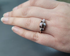 Dainty Pink Opal Copper Rose Gold Gemstone Ring, Handmade Trilogy Gemstone Silver Ring, Delicate Engagement Ring, Anniversary Ring For Women