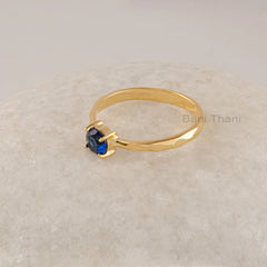 Blue Sapphire Gemstone Ring, Sterling Silver Round Statement Ring, Blue Sapphire Gold Plated Ring, Handmade Silver Ring, Jewelry for Mom