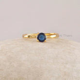 Blue Sapphire Gemstone Ring, Sterling Silver Round Statement Ring, Blue Sapphire Gold Plated Ring, Handmade Silver Ring, Jewelry for Mom