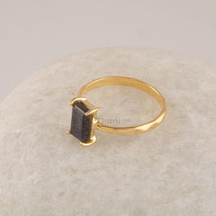 Sterling Silver Labradorite Gemstone Ring, Solid 18k Gold Plated Statement Ring, 5x8mm Rectangle Shape Handmade Prong Ring, Minimalist Ring