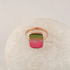 Tourmaline Bi Doublet Quartz Gemstone Ring, Cushion Shape Smooth Gemstone Ring, Multi Color Ring Women, Minimalist 925 Sterling Silver Ring