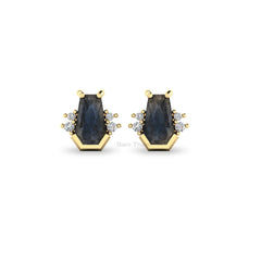 Labradorite Coffin Shape Sterling Silver Earring, 8x5mm Coffin Gemstone Stud, 18k Gold Plated, Daily Wearing Earrings