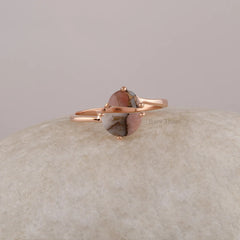 Natural Pink Opal Copper Gemstone Ring, Half Moon Ring For Women, Rose Gold Plated Solid Sterling Silver Ring, Statement Ring, Vintage Ring