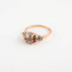 Dainty Pink Opal Copper Rose Gold Gemstone Ring, Handmade Trilogy Gemstone Silver Ring, Delicate Engagement Ring, Anniversary Ring For Women