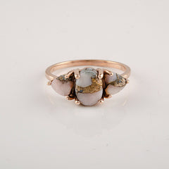 Dainty Pink Opal Copper Rose Gold Gemstone Ring, Handmade Trilogy Gemstone Silver Ring, Delicate Engagement Ring, Anniversary Ring For Women