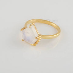 Diamond Shape Moonstone Silver Ring, Modern Gold Plated Boho Ring For Women, 925 Sterling Silver Dainty Ring, Handmade Delicate Ring