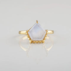 Diamond Shape Moonstone Silver Ring, Modern Gold Plated Boho Ring For Women, 925 Sterling Silver Dainty Ring, Handmade Delicate Ring