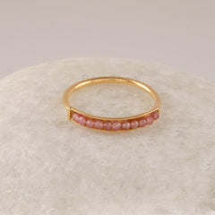 Rose Quartz Band Ring, Half Eternity Round Beads Gemstone Ring, 18k Gold Plated 925 Sterling Silver Ring, Handmade Ring Gift For Her