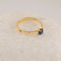 Blue Sapphire Gemstone Ring, Sterling Silver Round Statement Ring, Blue Sapphire Gold Plated Ring, Handmade Silver Ring, Jewelry for Mom