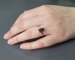 Sterling Silver Labradorite Gemstone Ring, Solid 18k Gold Plated Statement Ring, 5x8mm Rectangle Shape Handmade Prong Ring, Minimalist Ring