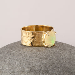 Ethiopian Opal Ring For Women - Handmade Texture Ring - Boho Jewelry - 9x7mm Oval Gemstone - Gold Plated - Sterling Silver