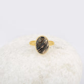 Black Copper Shell Ring, 10x14mm Oval Gemstone Ring, Micron Gold Plated 925 Sterling Silver Ring, Christmas Gift Ring, Birthday Gift Ring