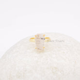 Coffin Silver Ring - Black Rutile Gemstone Ring - 925 Sterling Silver Prong Set Ring - Gold Plated Wedding Gift Ring - Birthday Gift for Her